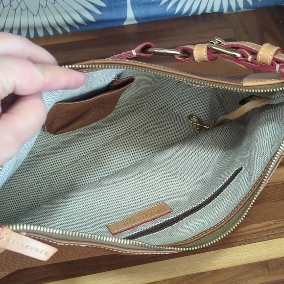 Dooney & Bourke brown pebbled leather handbag purse o-ring slouch bag - Picture 9 of 13